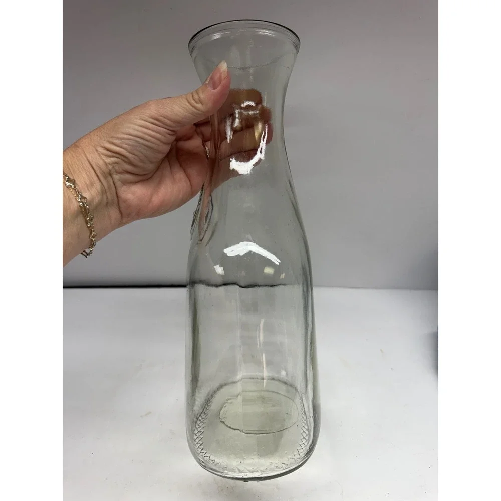 Vintage Style Clear Glass Carafe Decanter Since 1852 Embossed Seal WideBase 1.5L